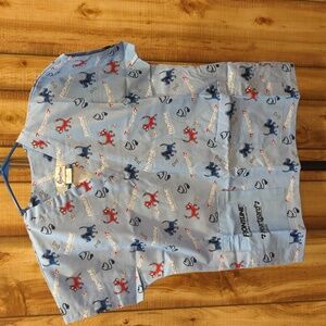 Frontline Print Cats Dogs Scrub Top 100% Cotton Blue Red White